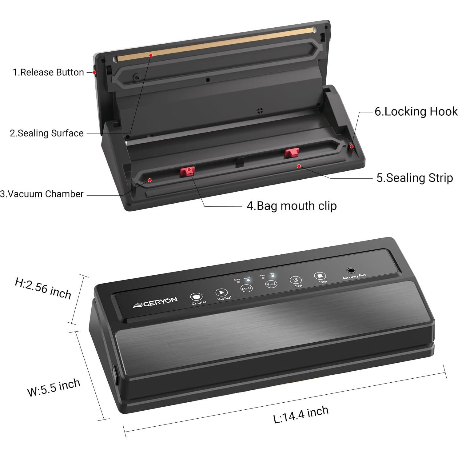 Sellador al Vacío GERYON E2900M, Potente y Delgado, 110W