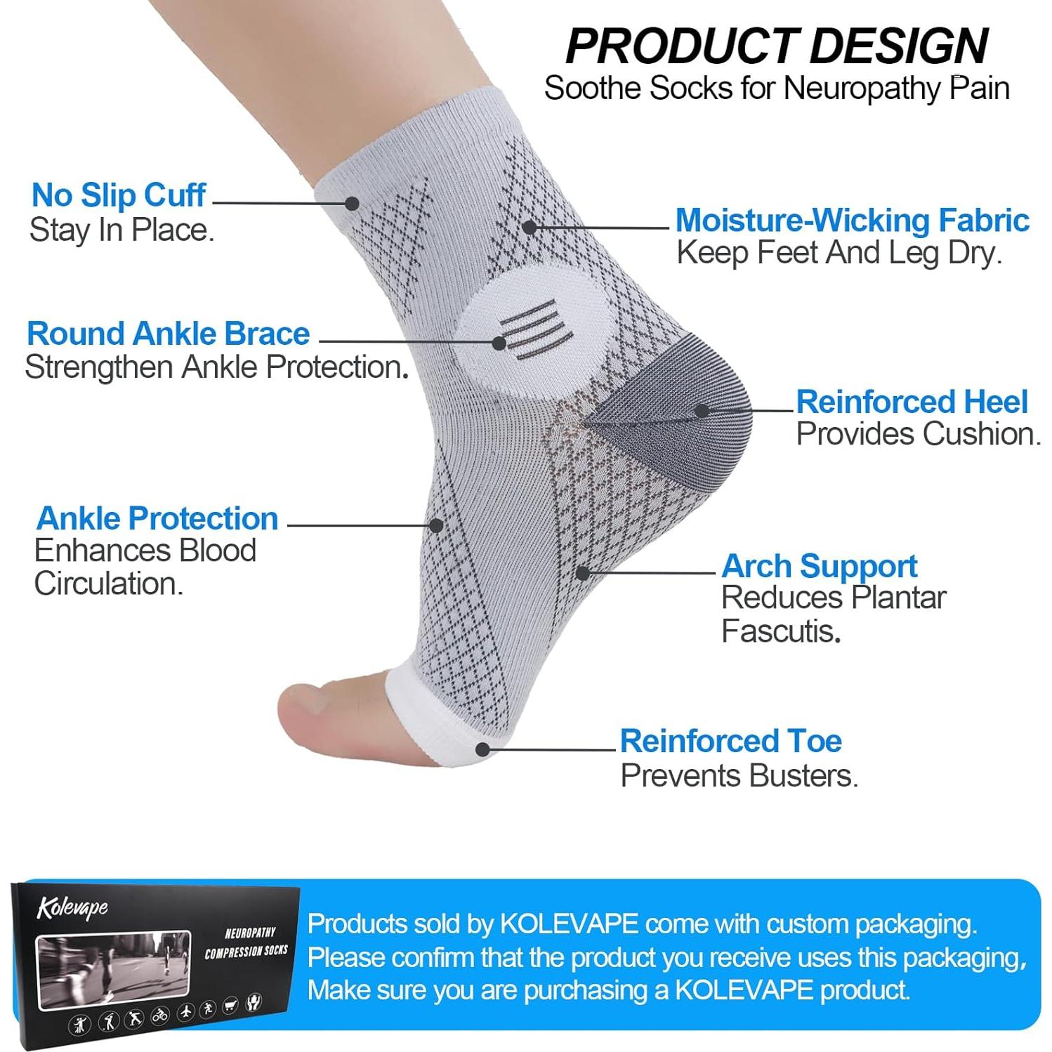 3 Pares de Calcetines de Compresión KOLEVAPE para Neuropatía