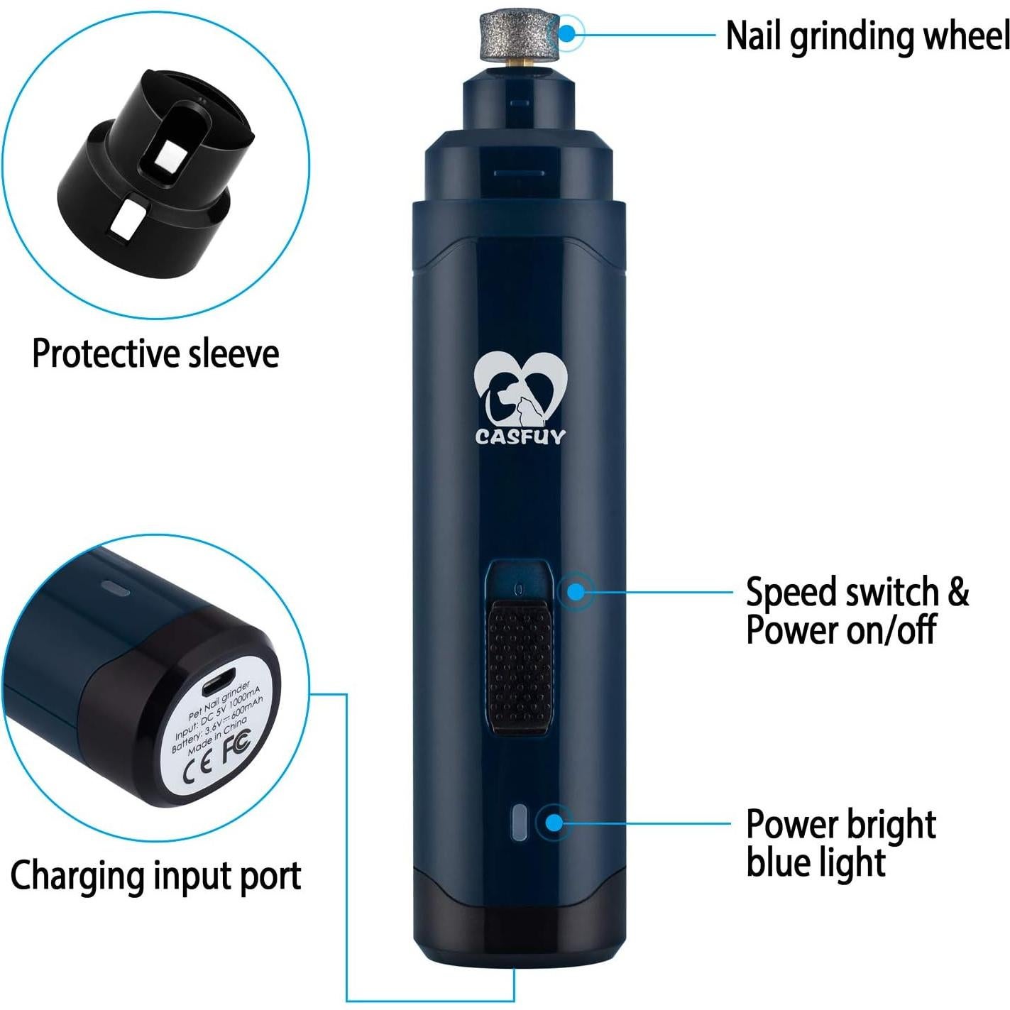 Molinillo de Uñas Eléctrico Casfuy N10 2 Velocidades Azul