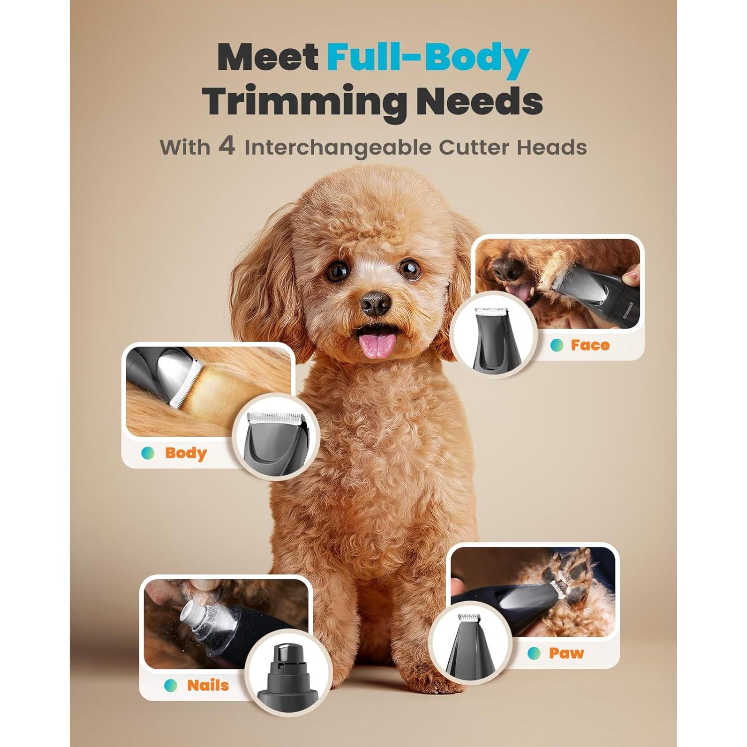 Cortadora de Pelo y Uñas de Perro Oneisall 4 en 1 Silenciosa