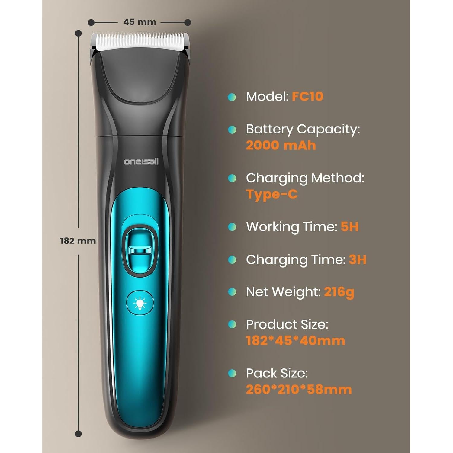 Cortadora de Pelo y Uñas de Perro Oneisall 4 en 1 Silenciosa