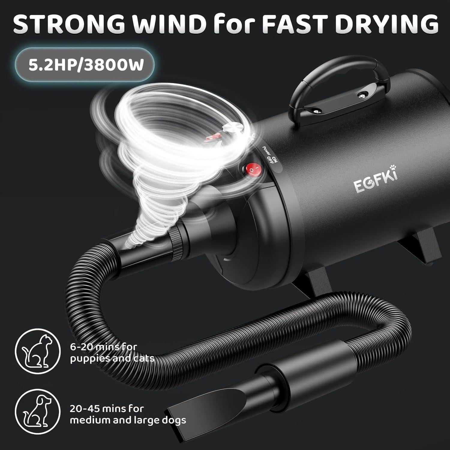 Secador de Pelo para Perros EGFKI 5.2HP 3800W Ajustable