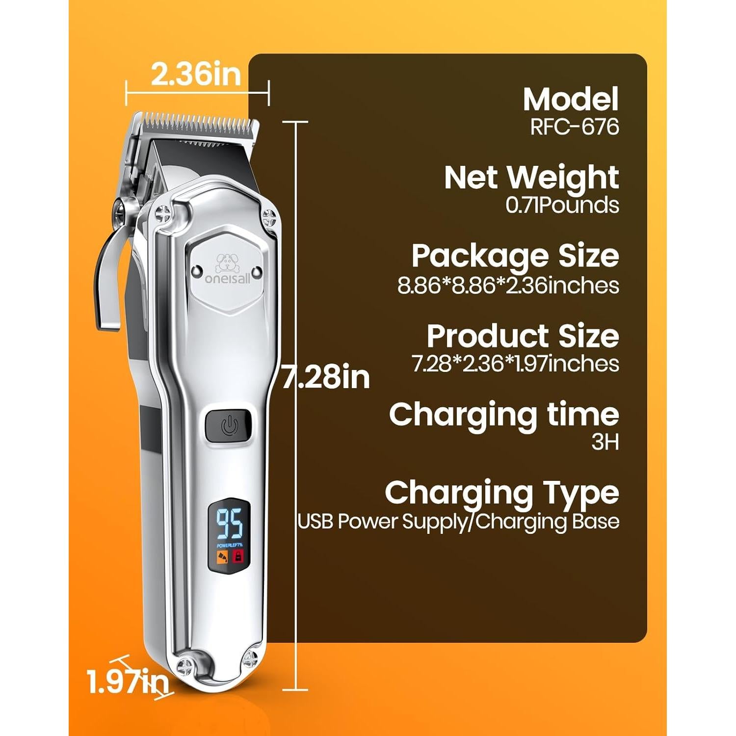 Cortapelos Profesional para Perros Oneisall RFC-676Pro Inalámbrico