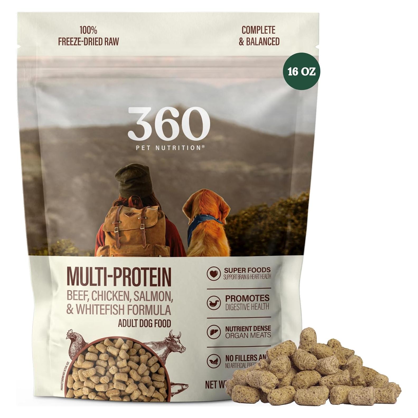 Comida Liofilizada para Perros 360 Nutrición 1 lb Multi-Proteína