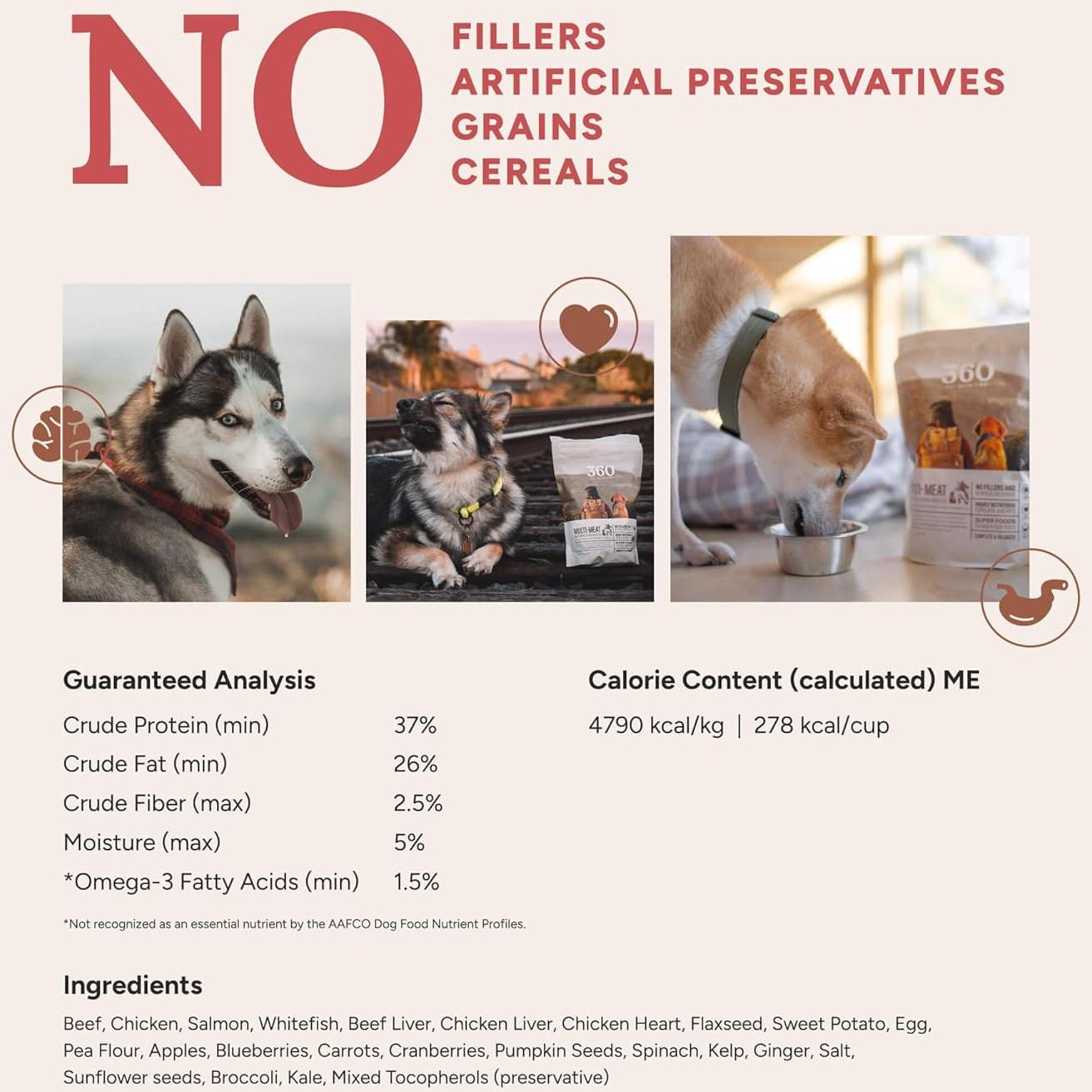 Comida Liofilizada para Perros 360 Nutrición 1 lb Multi-Proteína