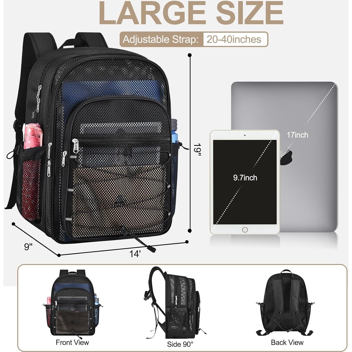 Mochila de Malla Busiuw 39L Negra para Escuela y Playa