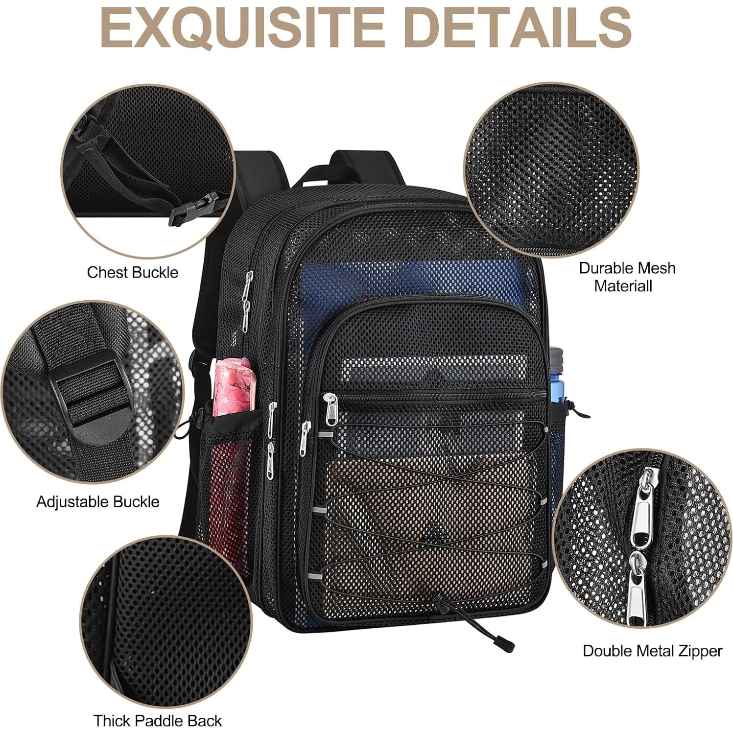 Mochila de Malla Busiuw 39L Negra para Escuela y Playa