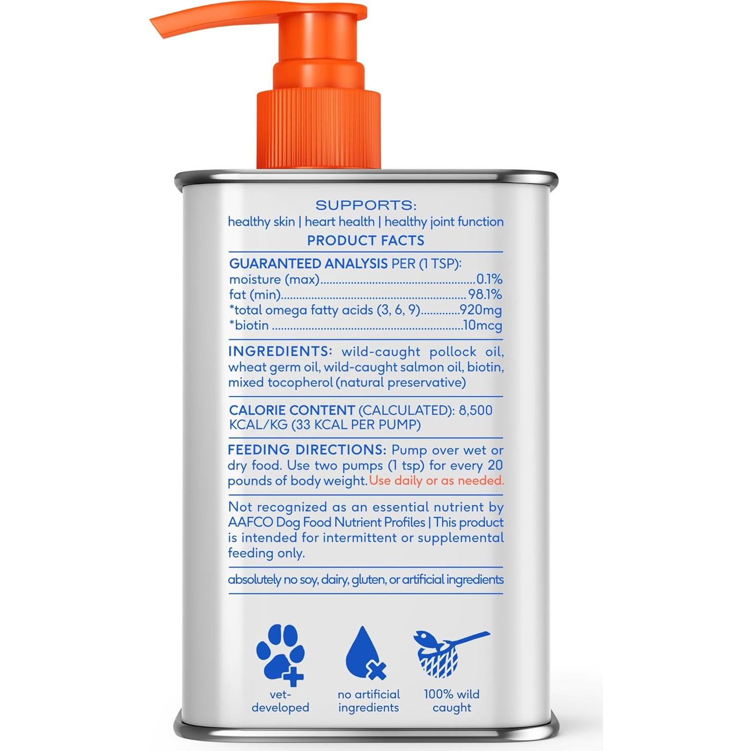 Omega 3 Fish Oil for Dogs & Cats - Promotes Healthy Skin, Shiny Coat, & Strong Joints - Made with Wild Alaskan Salmon Oil for Dogs – Tasty, Fast-Absorbing Omega 3 6 9 Liquid Supplement- 8oz