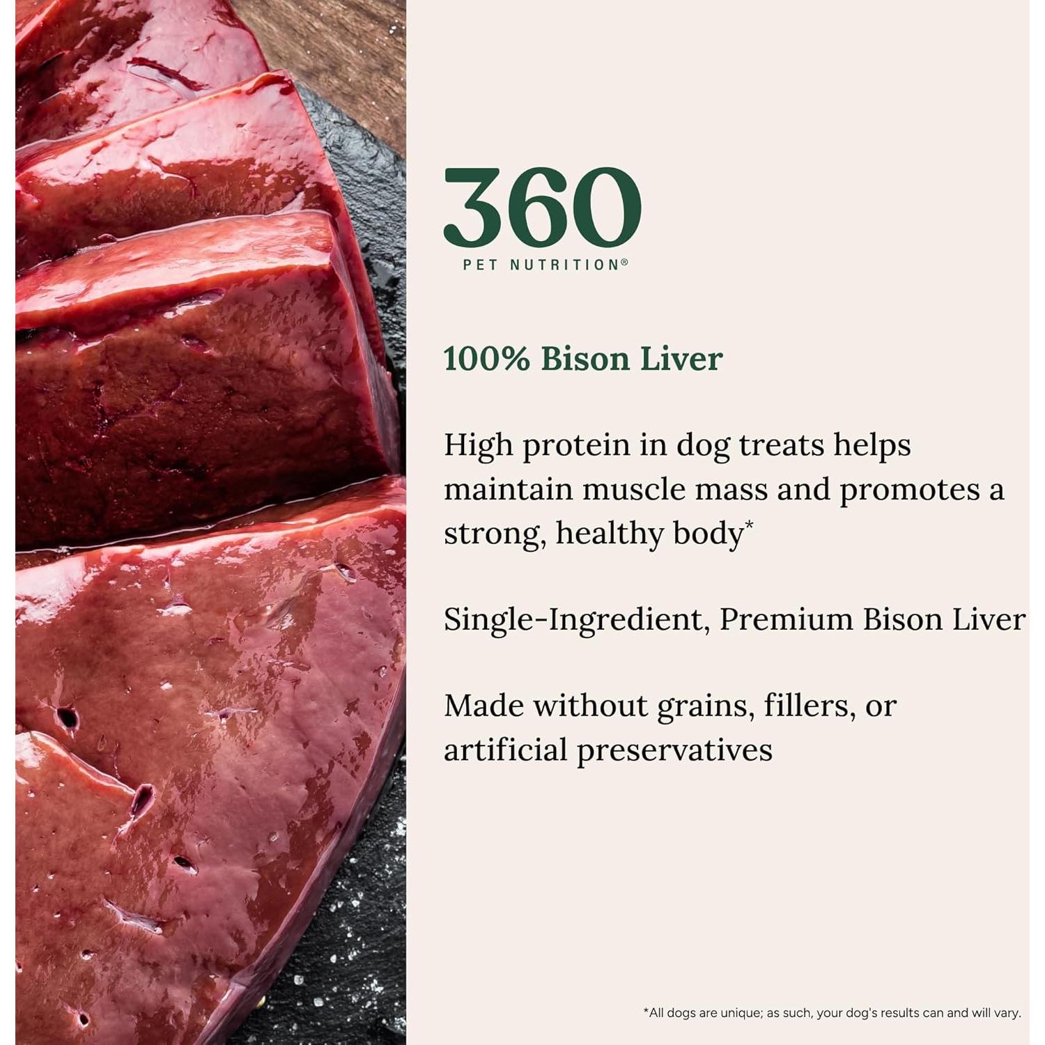 360 Nutrición de Mascotas Hígado de Bisonte Liofilizado 113g