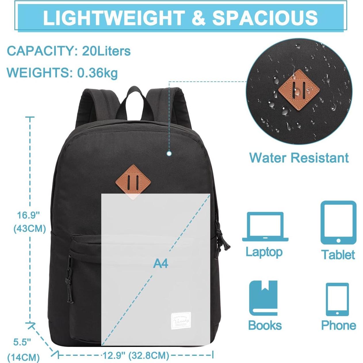 Mochila Ligera VASCHY Negra 20L Resistente al Agua