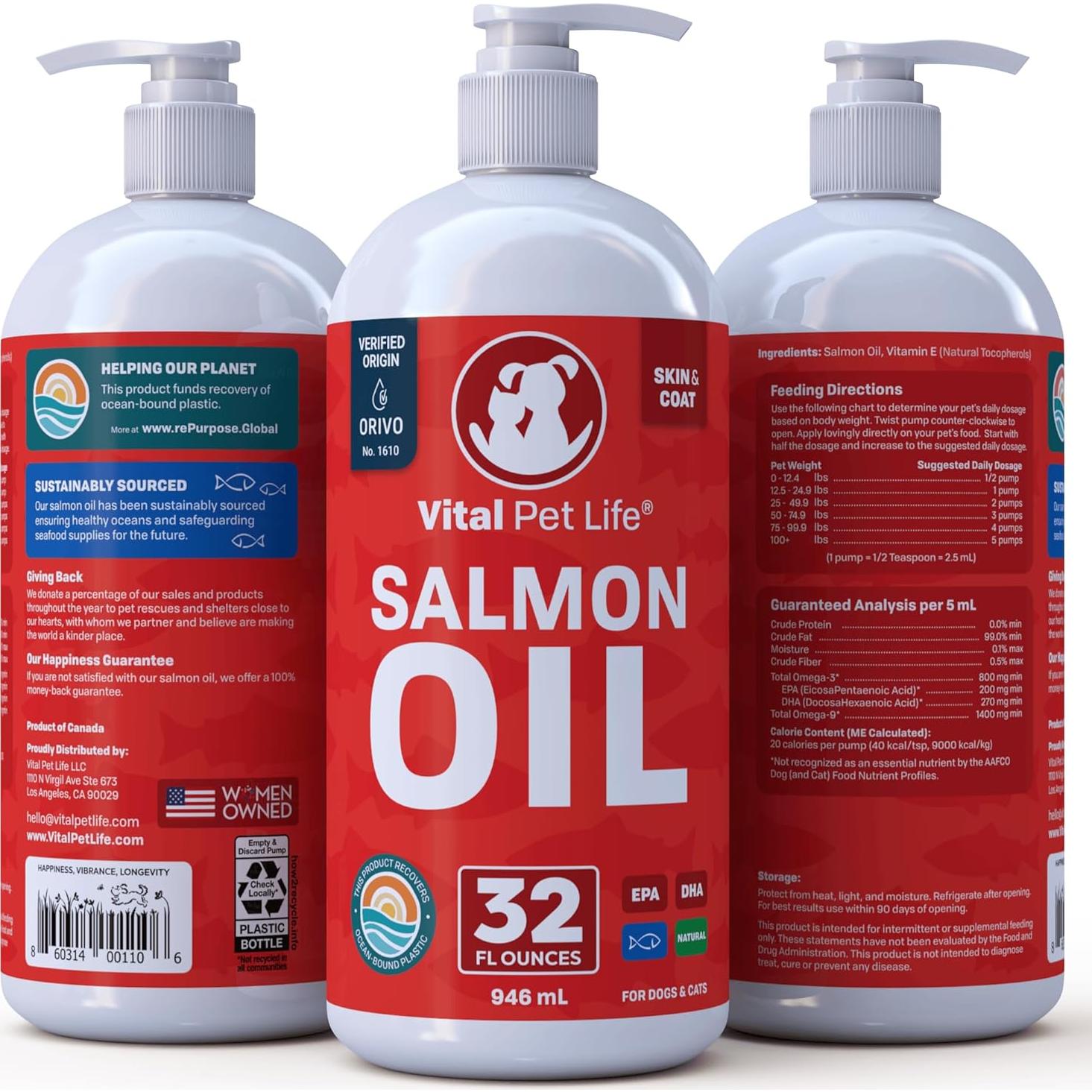 Aceite de Salmón Vital Pet Life 32 oz - Omega 3 para Mascotas