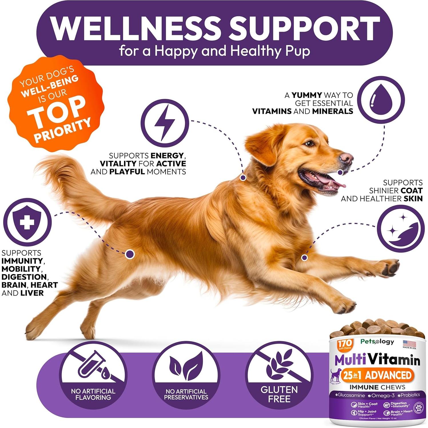 Multivitamínico Masticable para Perros Petsology 170 Unidades