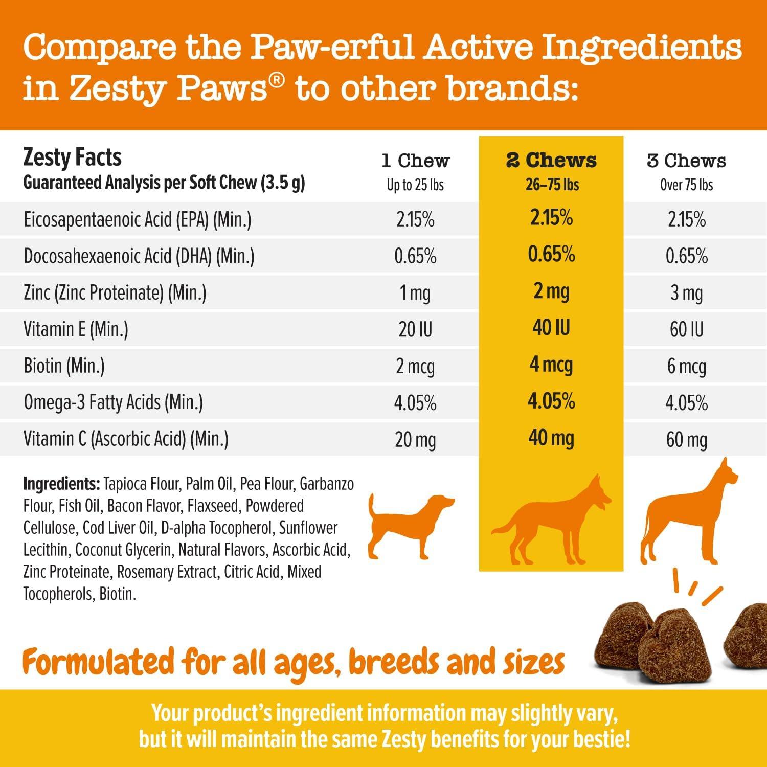 Zesty Paws Aceite de Pescado Omega 3 para Perros 90 Masticables