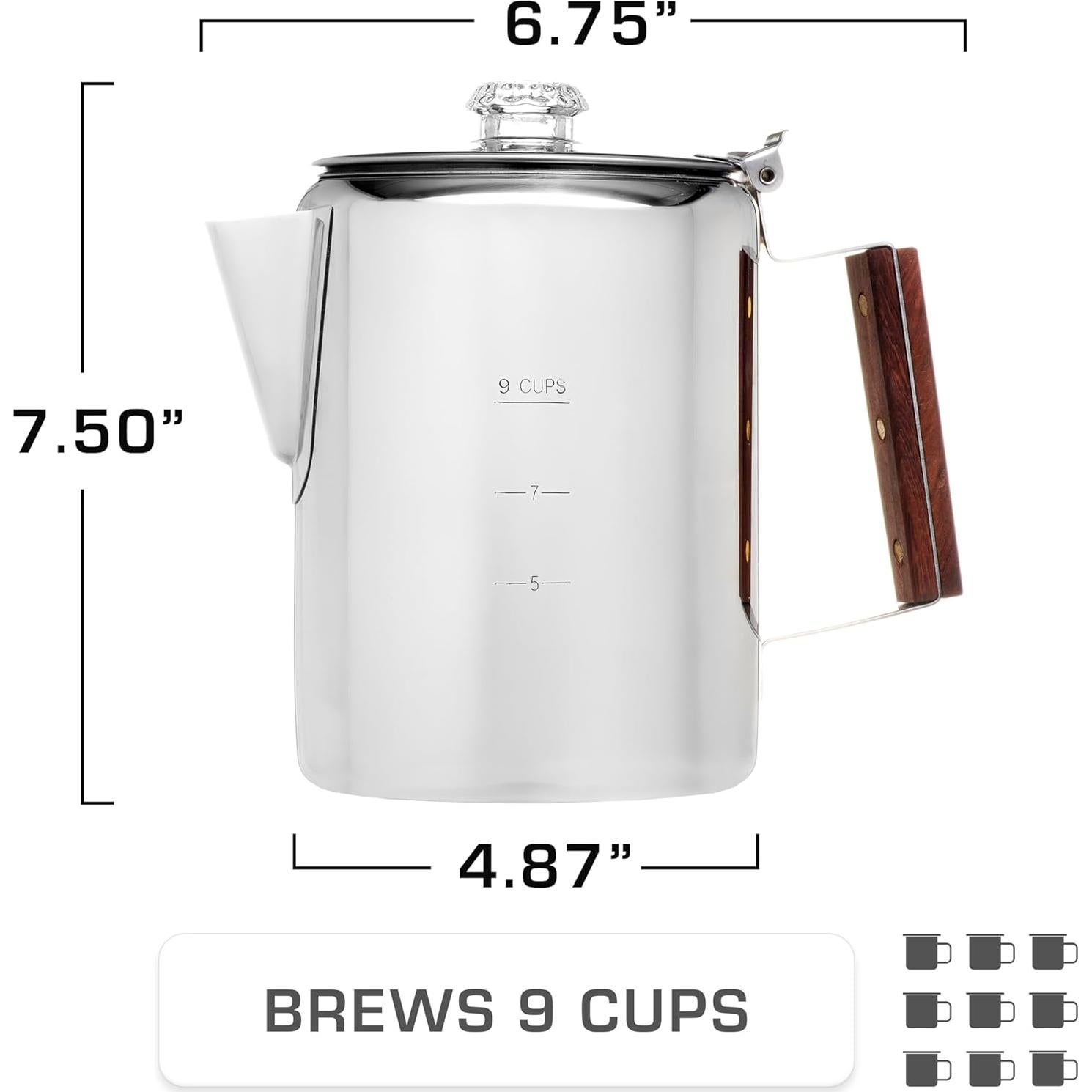 Cafetera Percoladora COLETTI Bozeman 9 Tazas Acero Inoxidable