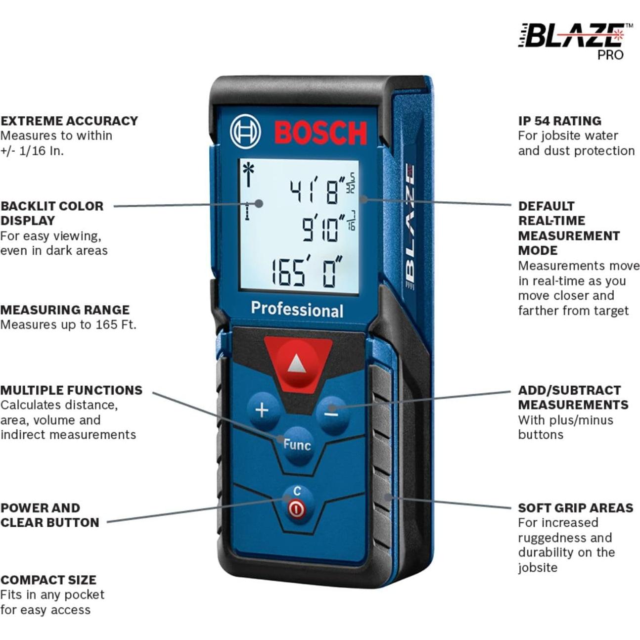 Medidor de Distancia Láser Bosch GLM165-40 50.29m Precisión