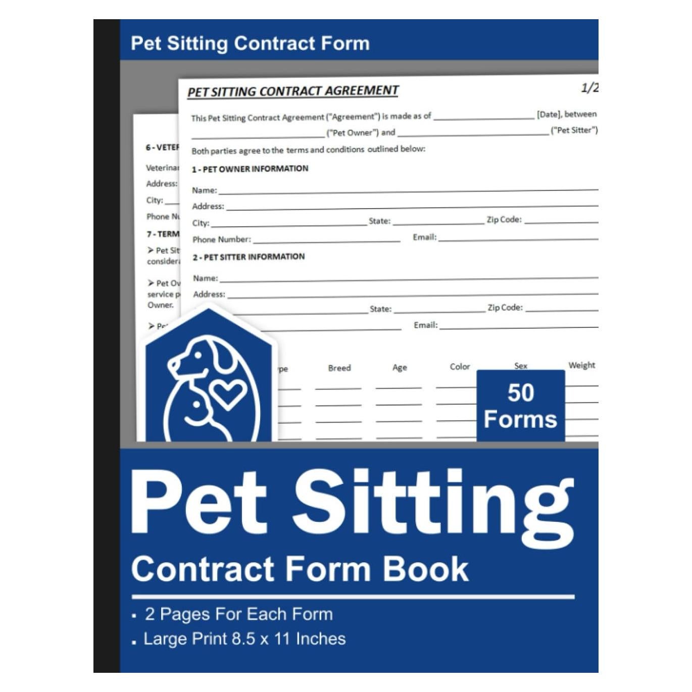 Libro de Contrato de Cuidado de Mascotas 50 Formularios