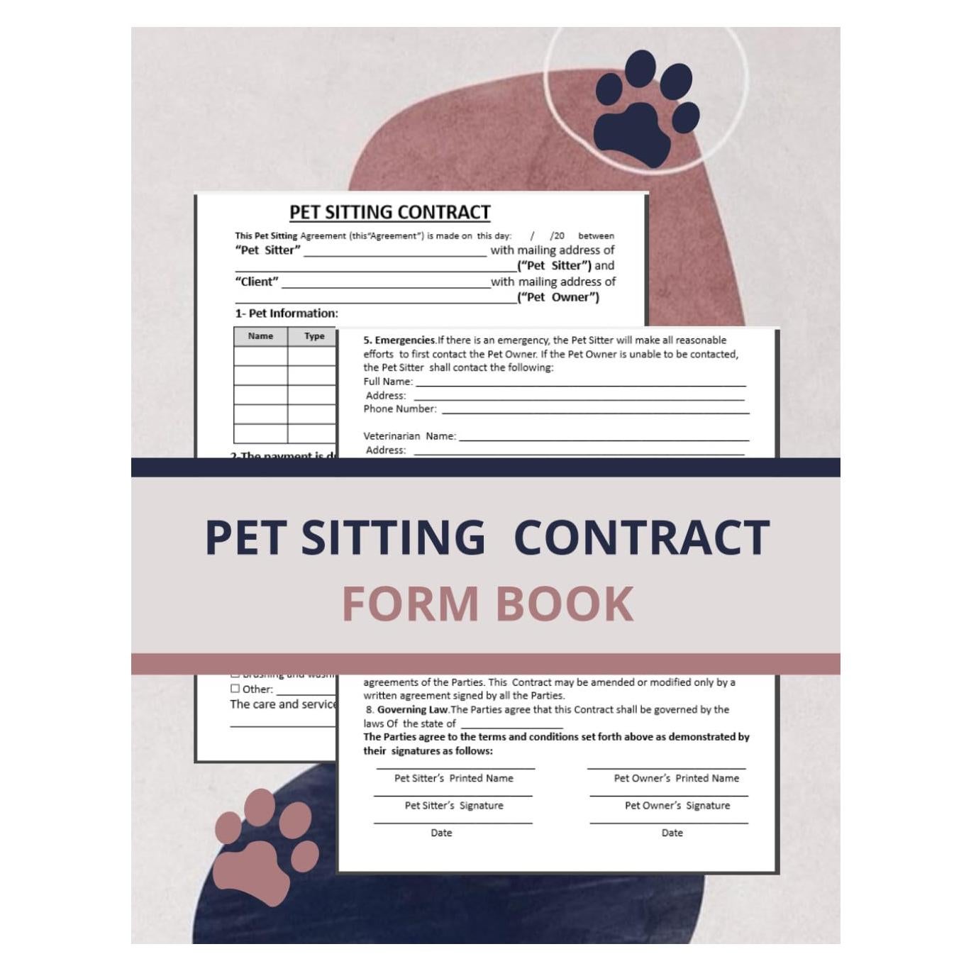 Libro de Formularios de Contrato de Cuidado de Mascotas - 120 Páginas