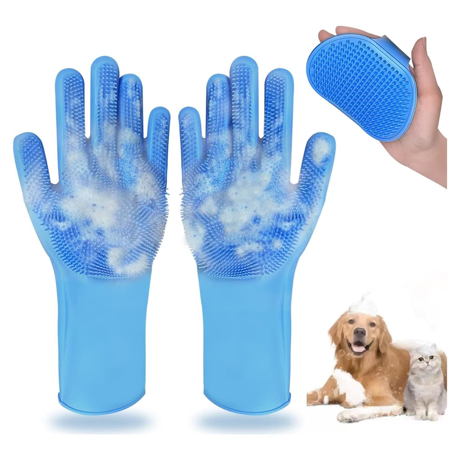 Set de 2 Guantes y Cepillo de Baño para Mascotas IDQQUQQ
