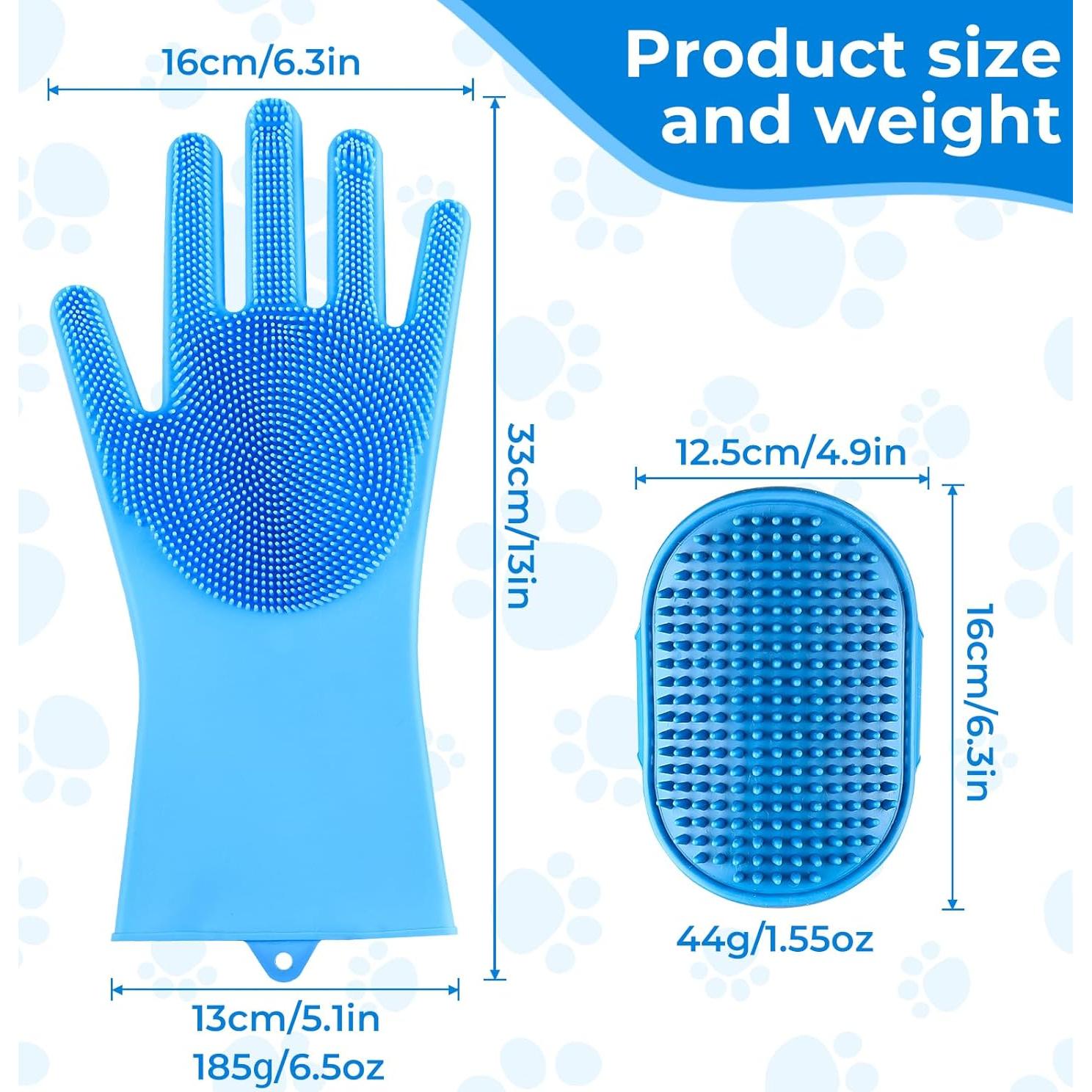 Set de 2 Guantes y Cepillo de Baño para Mascotas IDQQUQQ