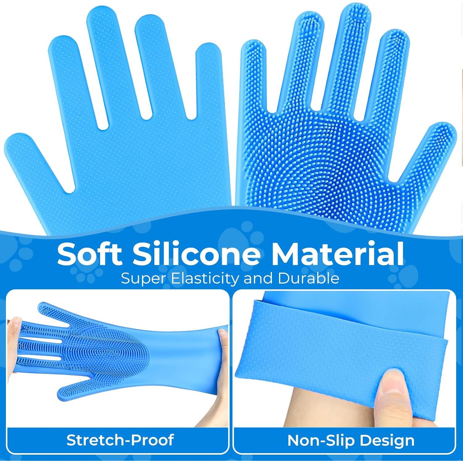 Set de 2 Guantes y Cepillo de Baño para Mascotas IDQQUQQ