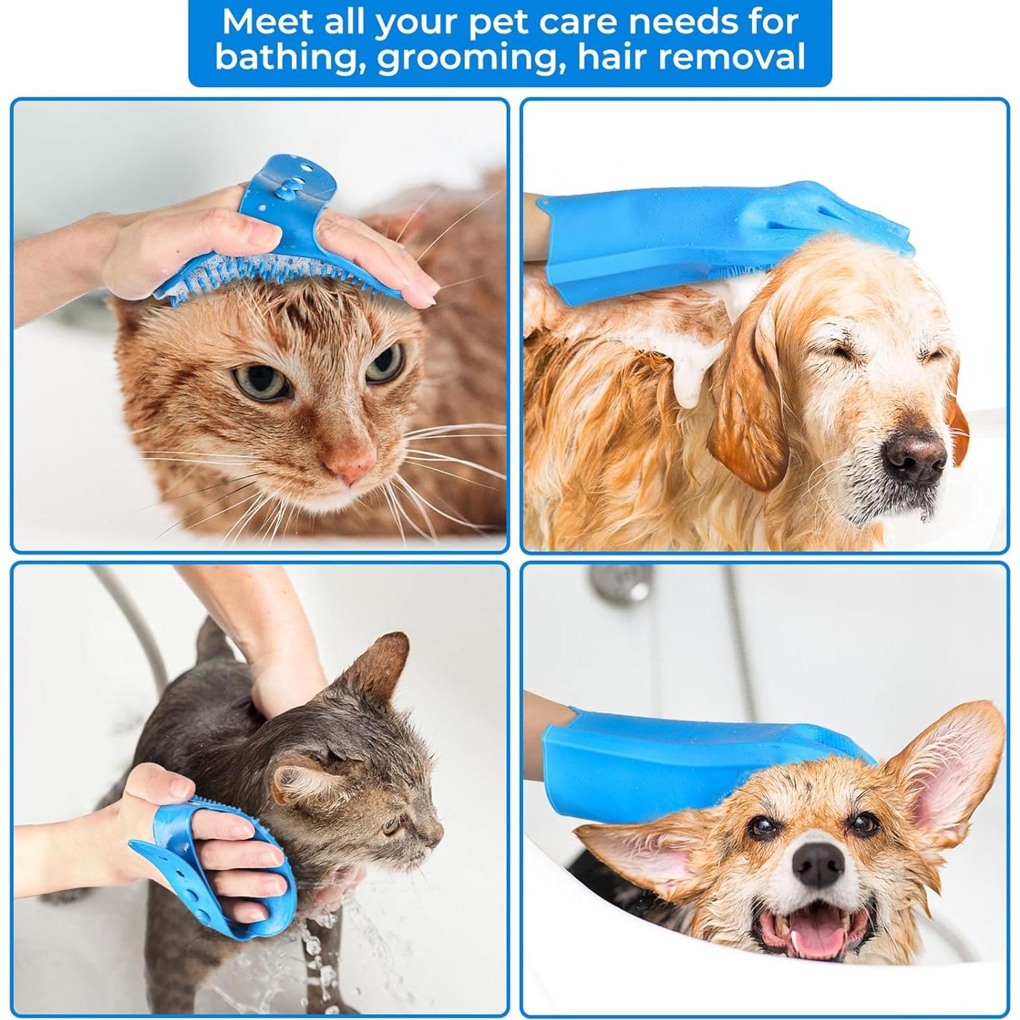 Set de 2 Guantes y Cepillo de Baño para Mascotas IDQQUQQ