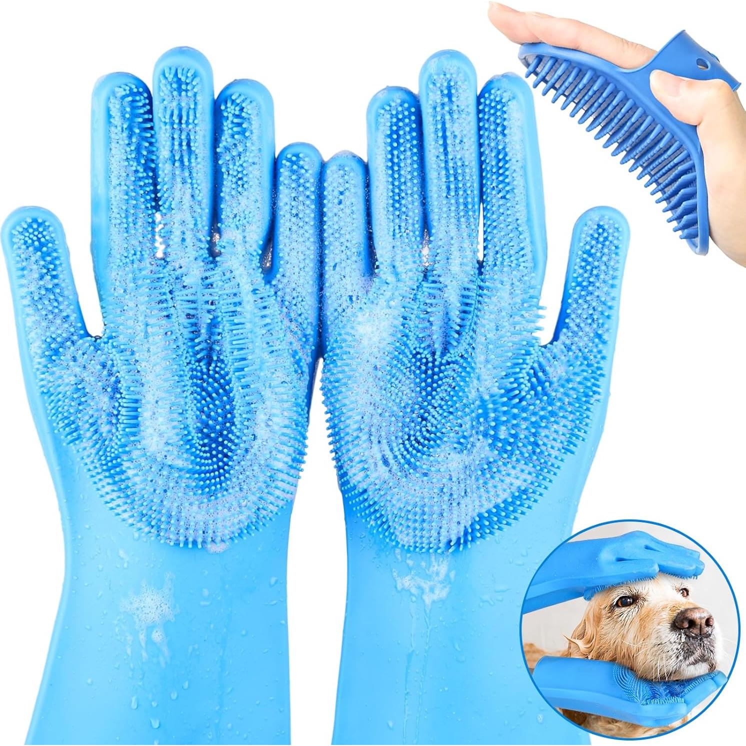 Set de 2 Guantes y Cepillo de Baño para Mascotas IDQQUQQ