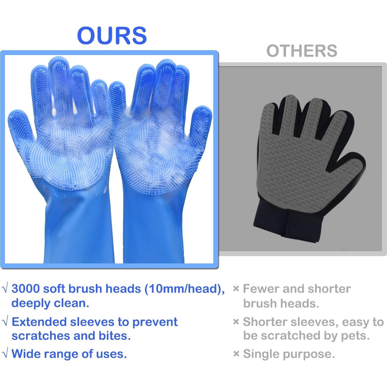 Guantes de Aseo para Mascotas Yintoper Azul 2 en 1 Silicona