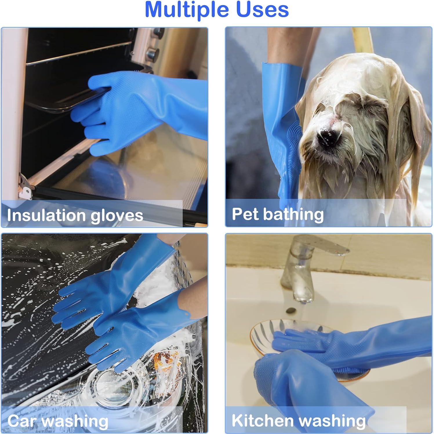 Guantes de Aseo para Mascotas Yintoper Azul 2 en 1 Silicona