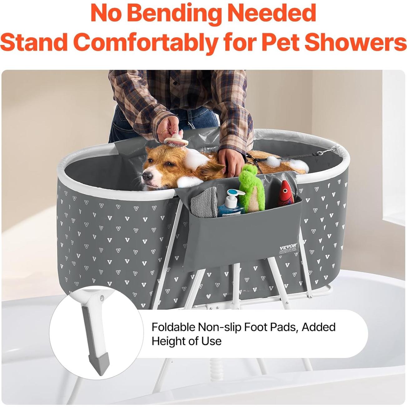 Bañera Portátil para Perros VEVOR 85x47cm Gris Claro