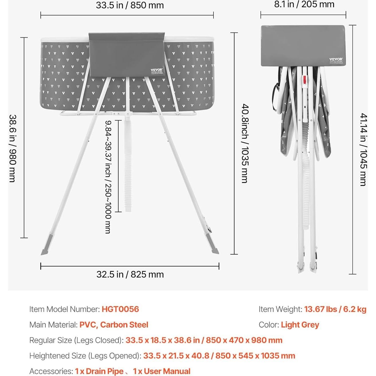 Bañera Portátil para Perros VEVOR 85x47cm Gris Claro