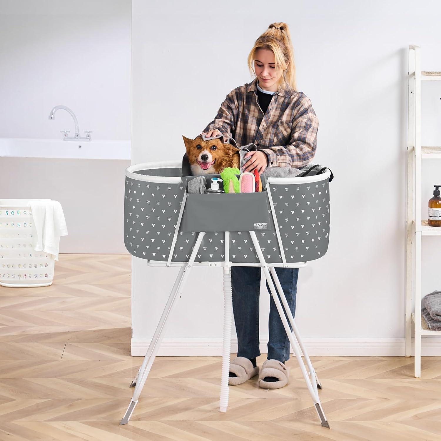 Bañera Portátil para Perros VEVOR 85x47cm Gris Claro