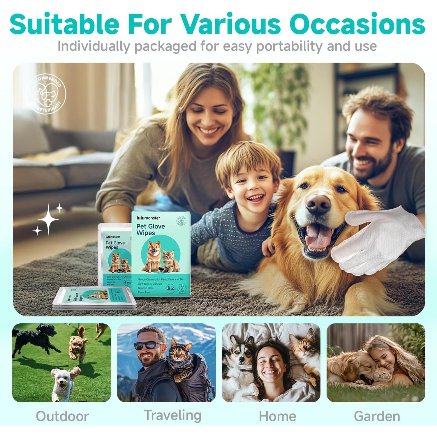 Toallitas de Guante Lulumonster para Perros y Gatos Hipoalergénicas