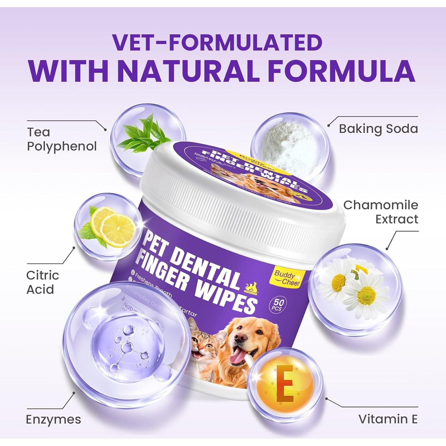 Toallitas Dentales BuddyCheer para Perros y Gatos - 50 Unidades