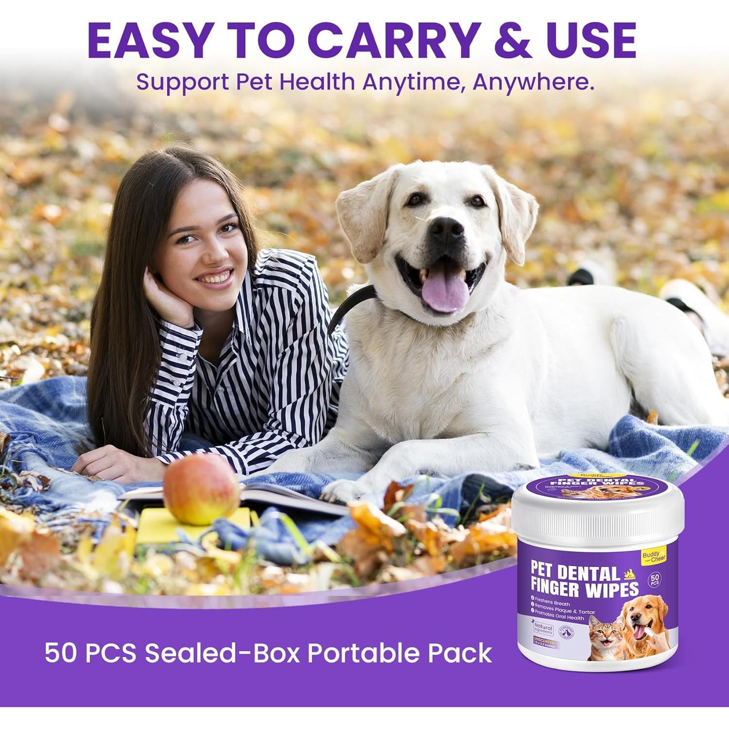 Toallitas Dentales BuddyCheer para Perros y Gatos - 50 Unidades