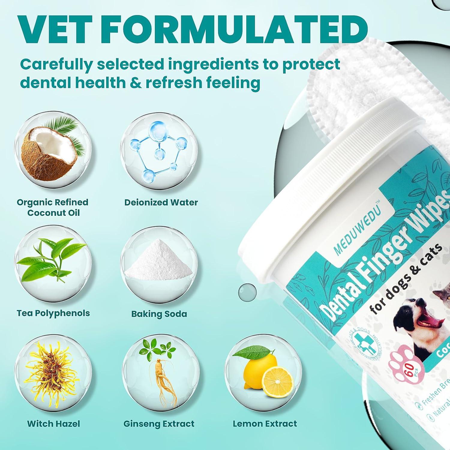 Toallitas Dentales para Mascotas MEDUWEDU 60 Piezas Coco