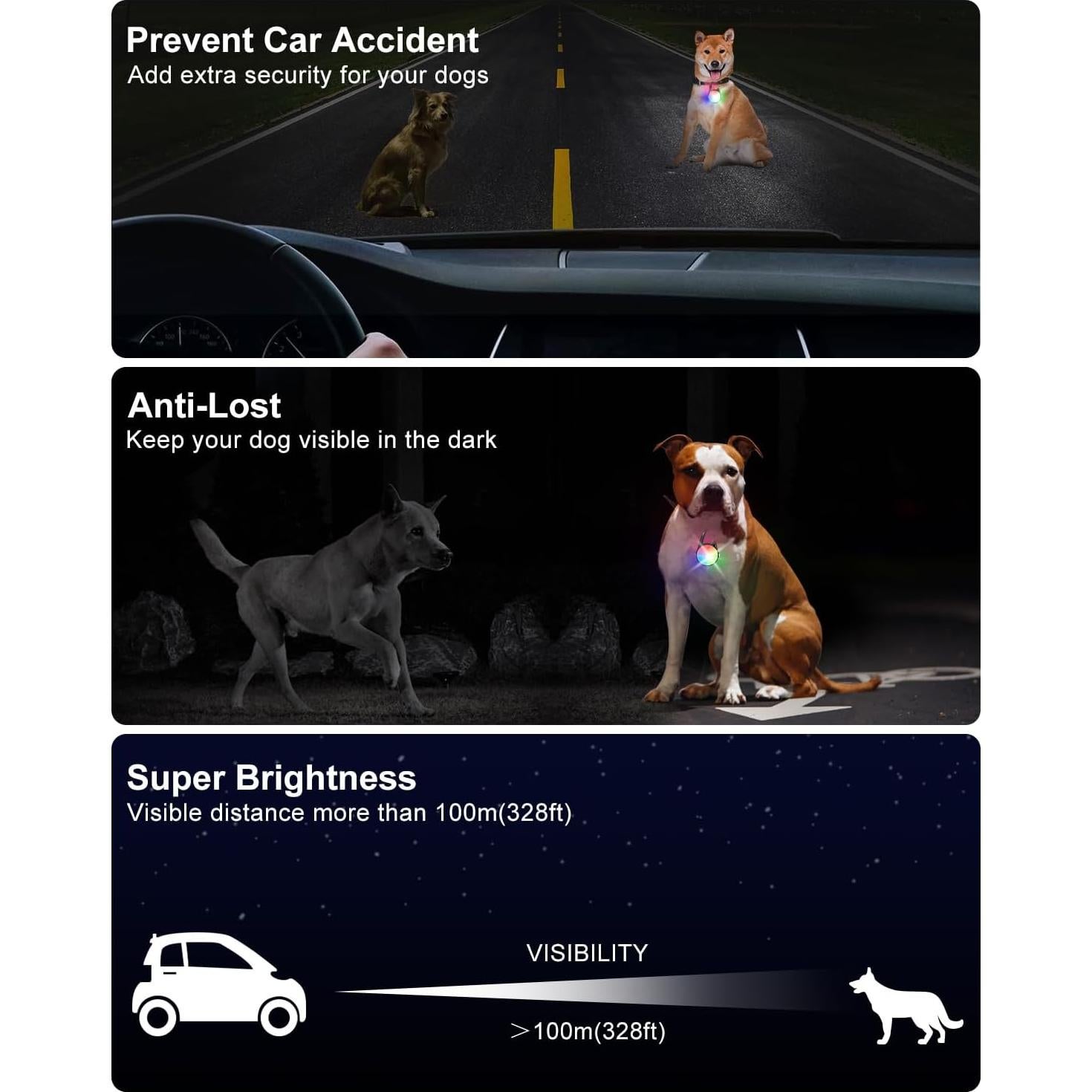 Luces LED para Collar de Perro DAAMENT Recargables Negras