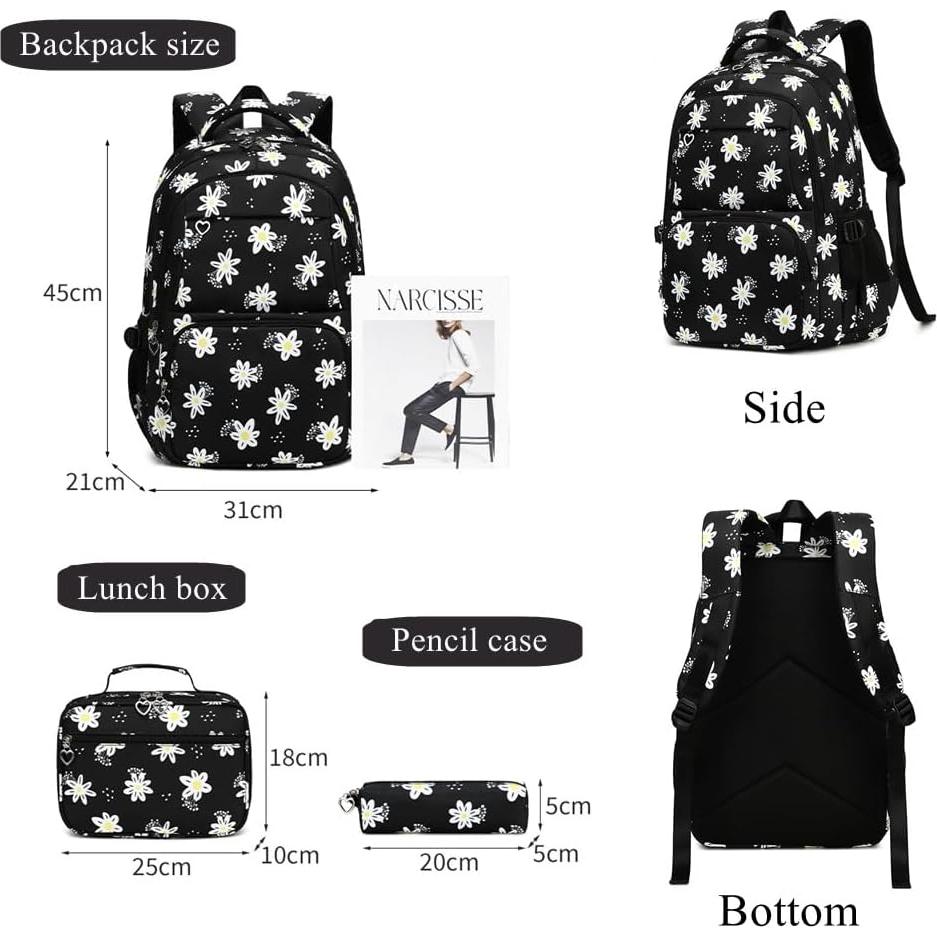 Mochila Escolar EKUIZAI para Niñas con Margaritas 31x21x45 cm