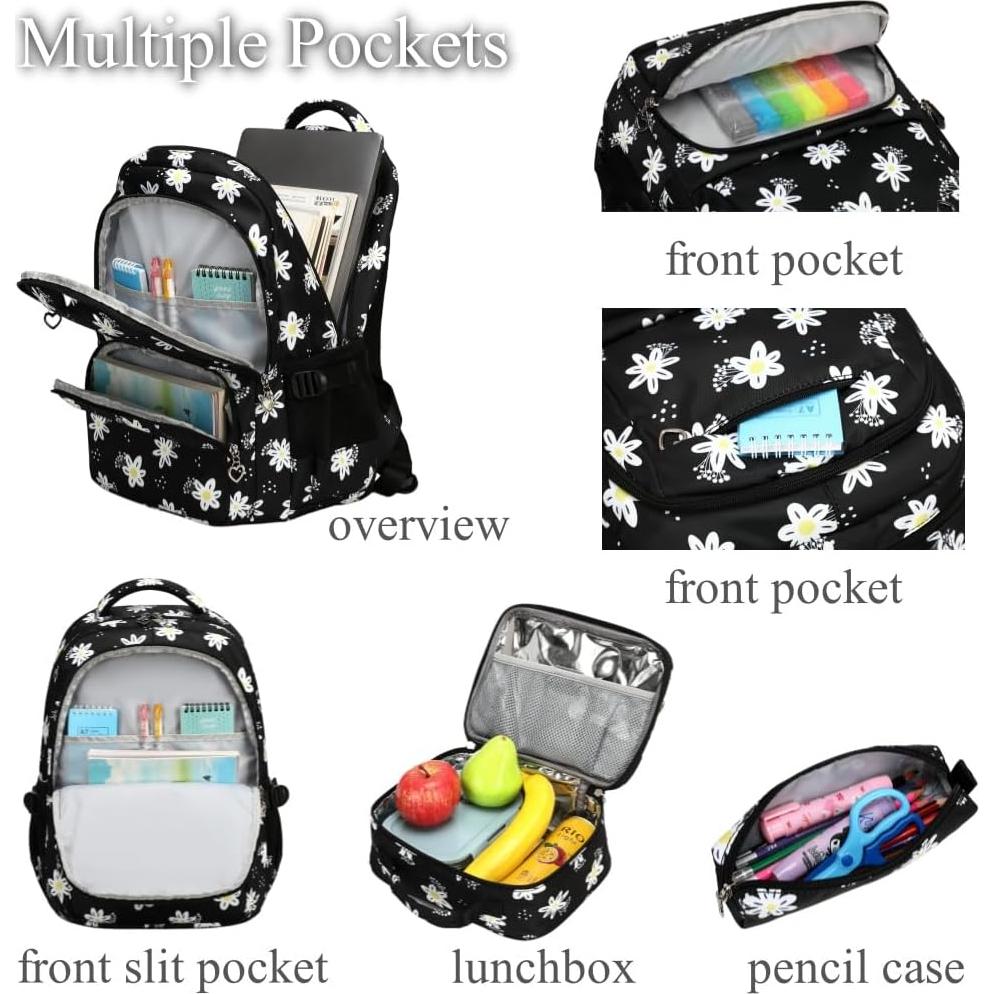 Mochila Escolar EKUIZAI para Niñas con Margaritas 31x21x45 cm