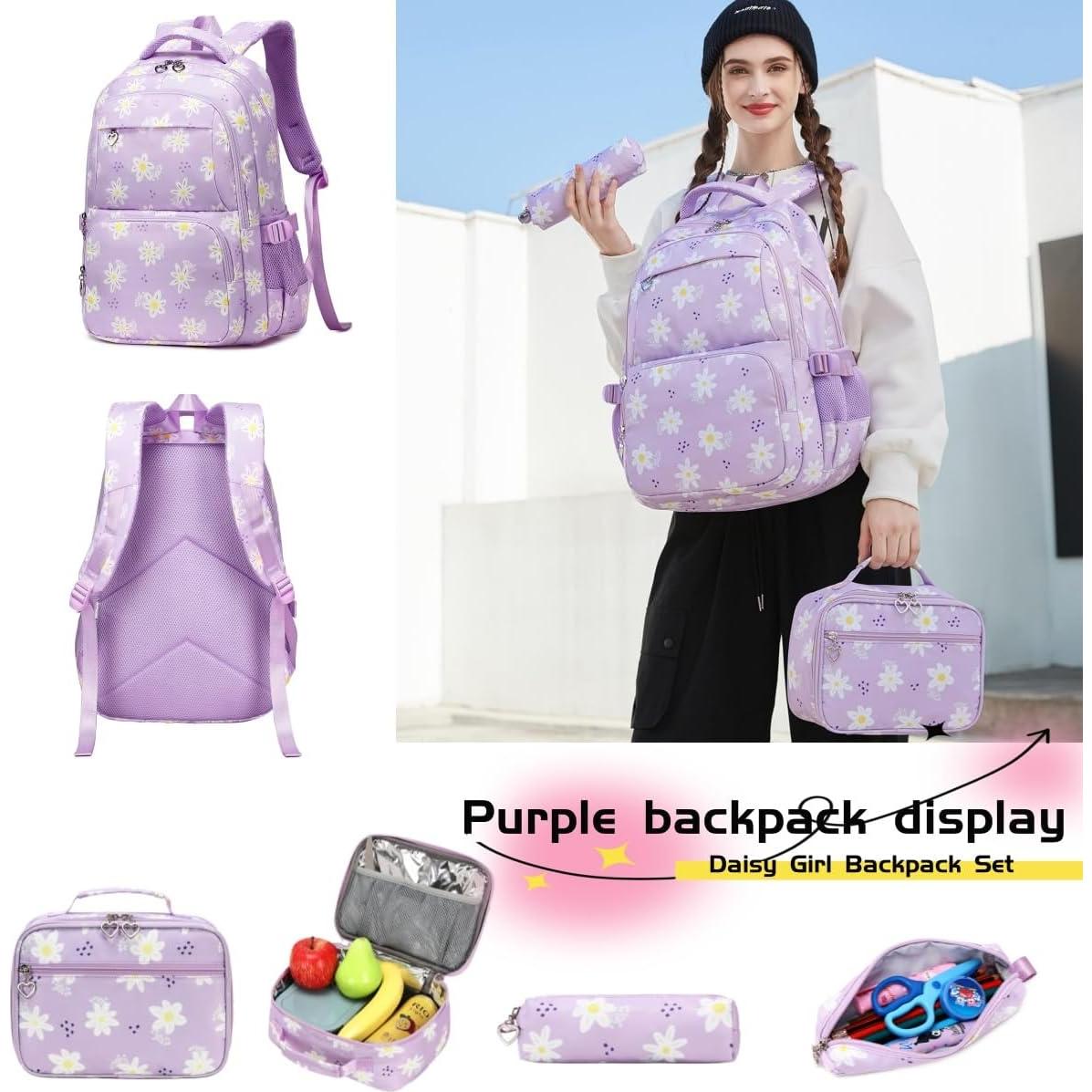 Mochila Escolar EKUIZAI para Niñas con Margaritas 31x21x45 cm