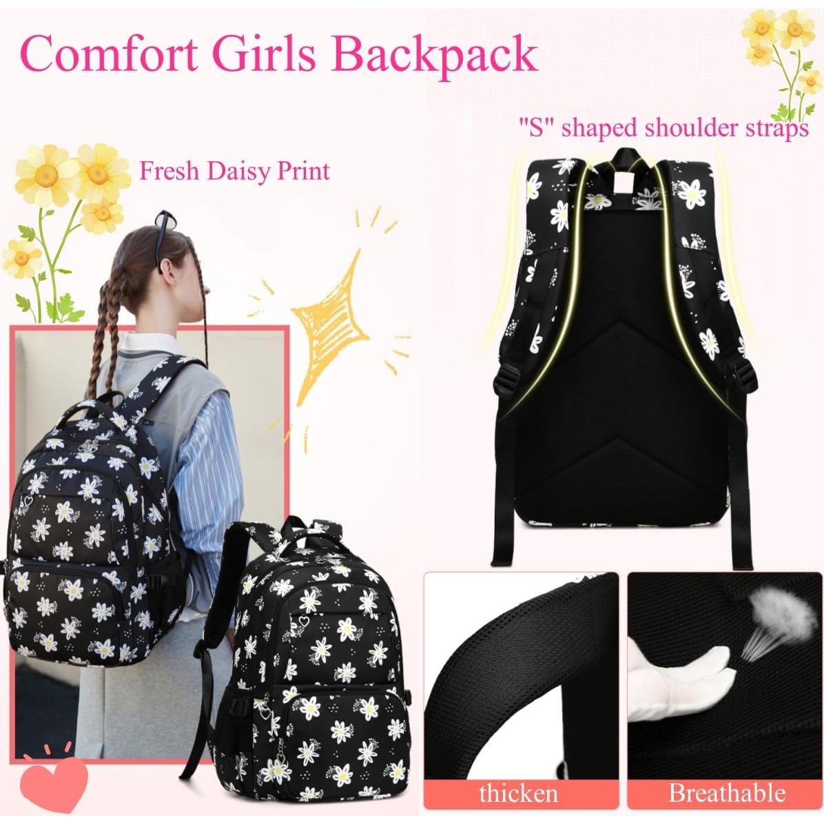 Mochila Escolar EKUIZAI para Niñas con Margaritas 31x21x45 cm