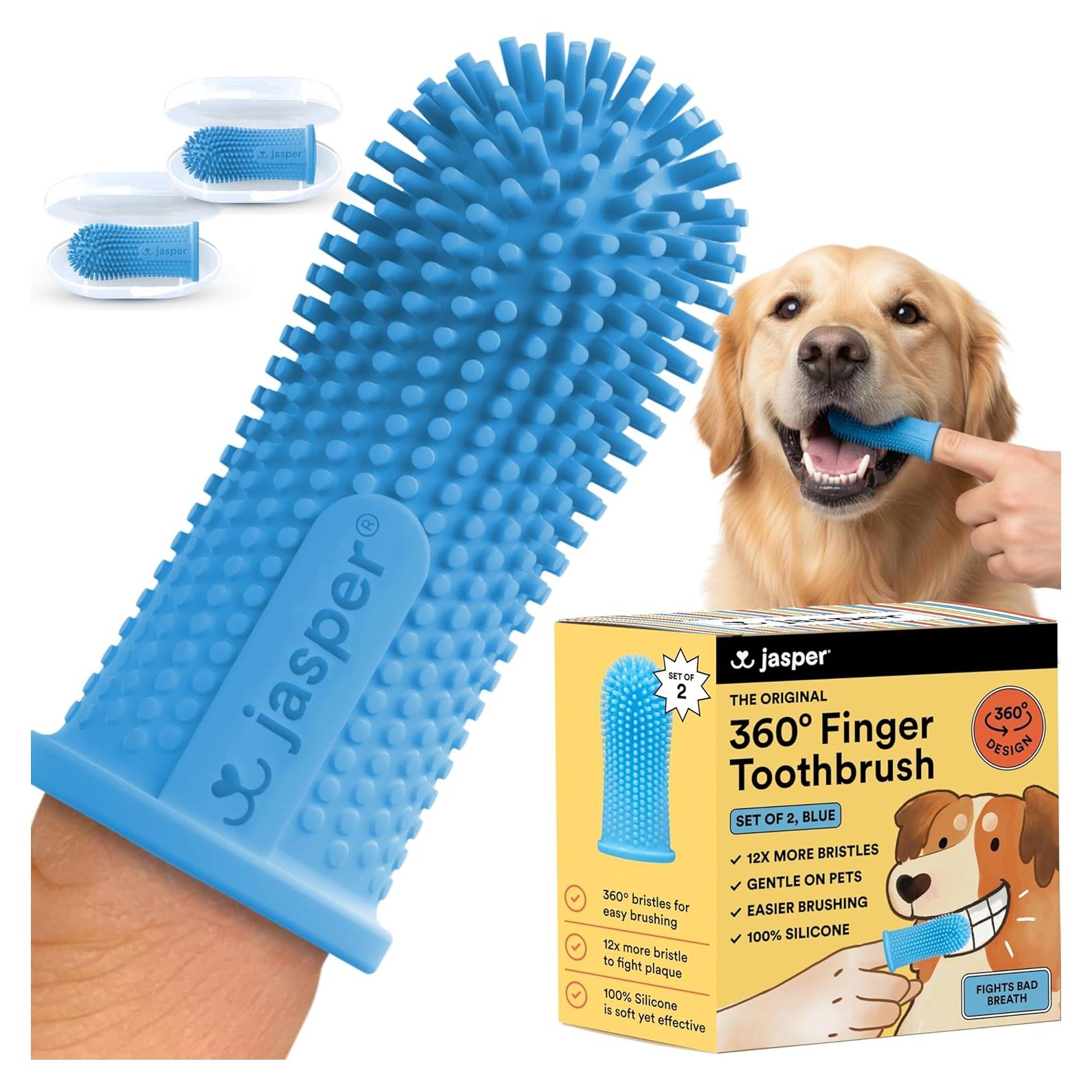 Cepillo de Dientes para Perros y Gatos Jasper, Paquete de 2 Azul