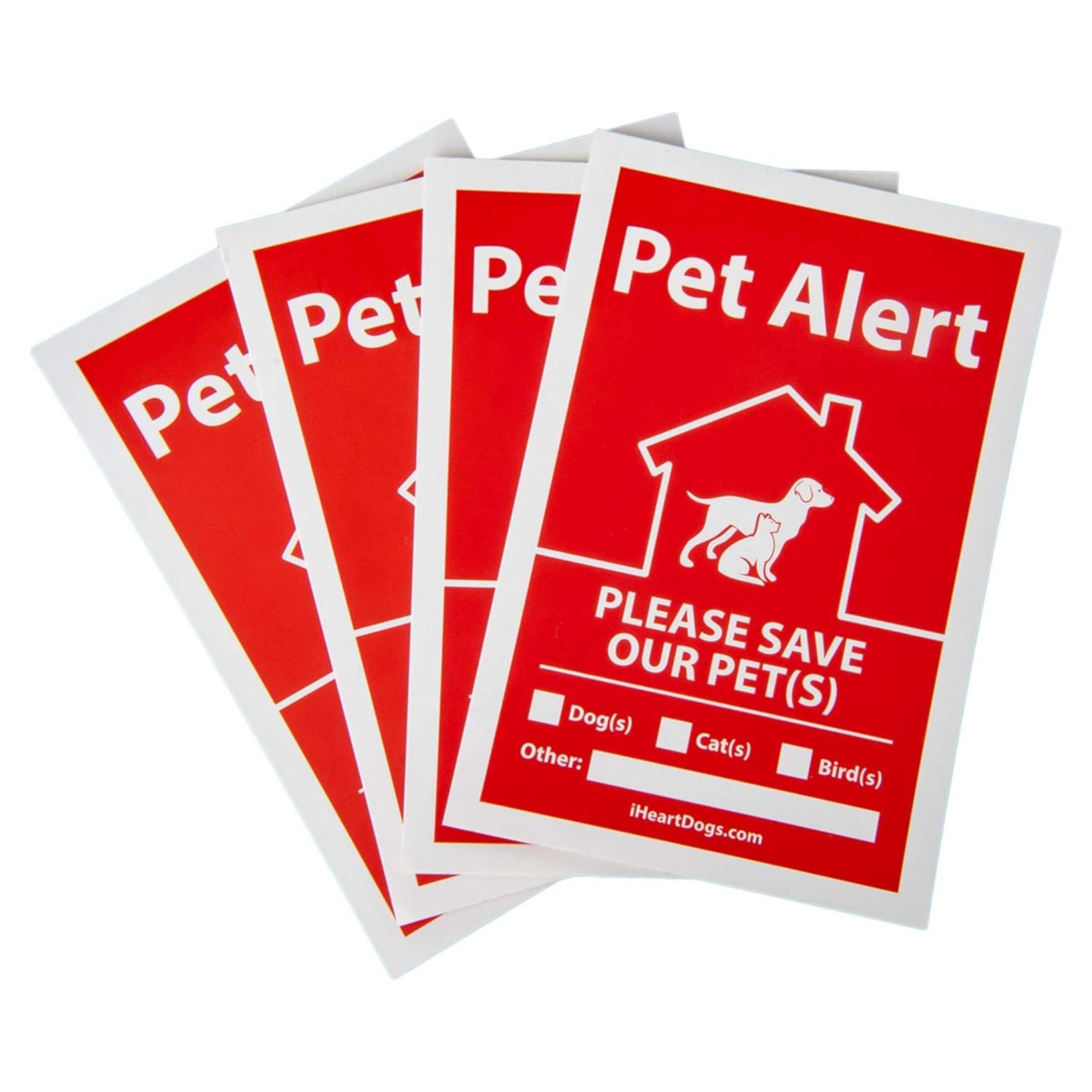 Pet Alert Stickers 4-Pack - UV Fade Resistant - Pets Inside Fire Rescue Stickers - Save Our Pets Finder Window Stickers