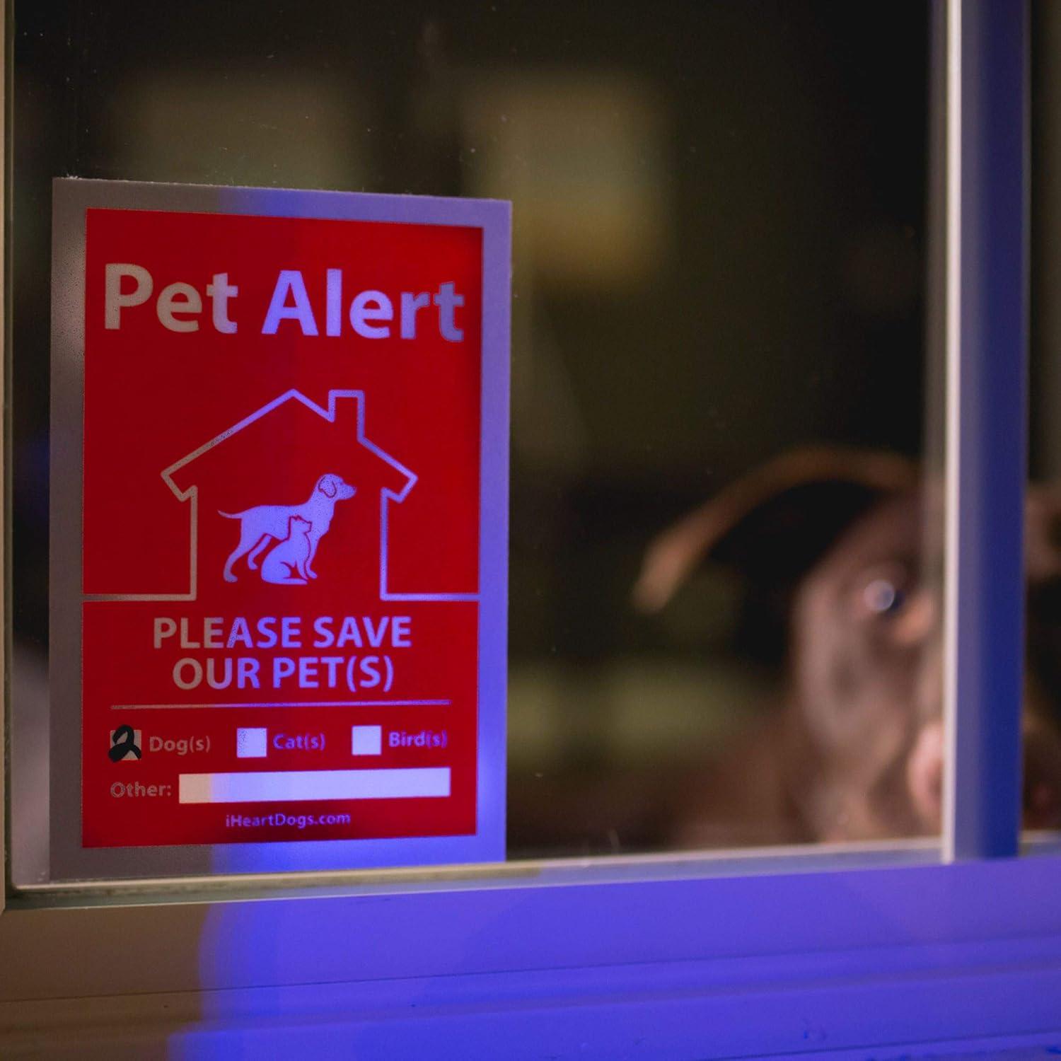 Pet Alert Stickers 4-Pack - UV Fade Resistant - Pets Inside Fire Rescue Stickers - Save Our Pets Finder Window Stickers