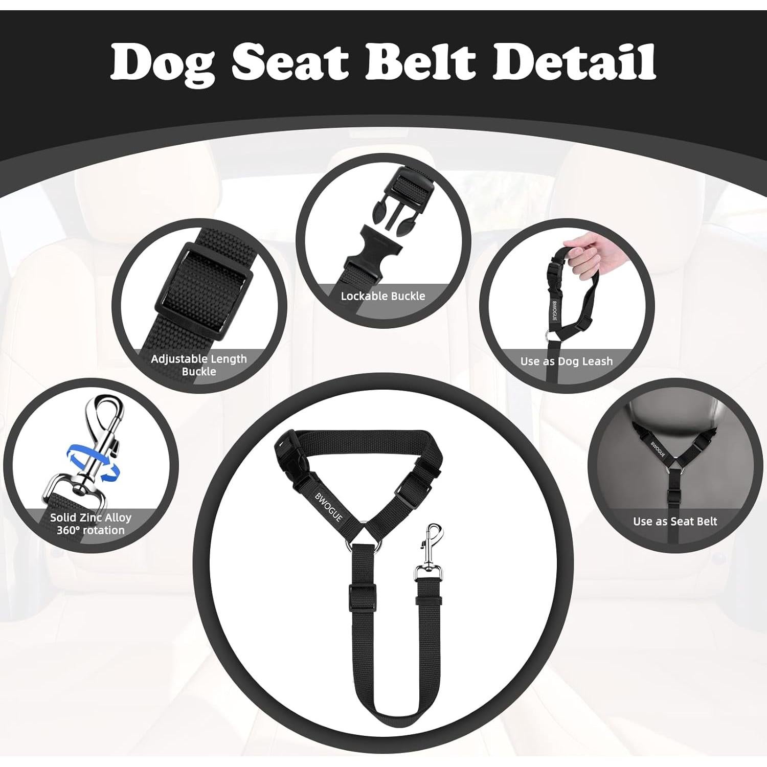 Cinturón de Seguridad para Mascotas BWOGUE Ajustable 45-76 cm