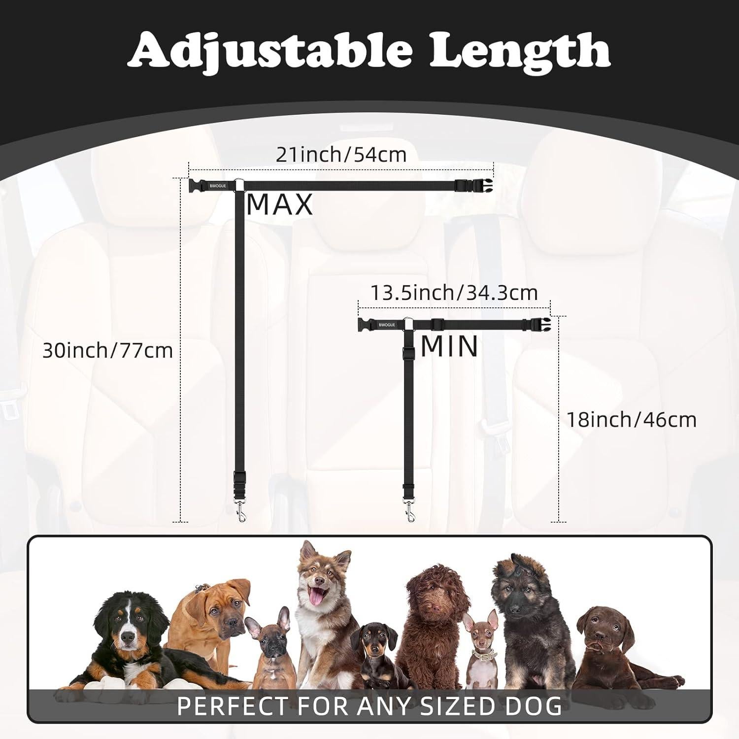 Cinturón de Seguridad para Mascotas BWOGUE Ajustable 45-76 cm