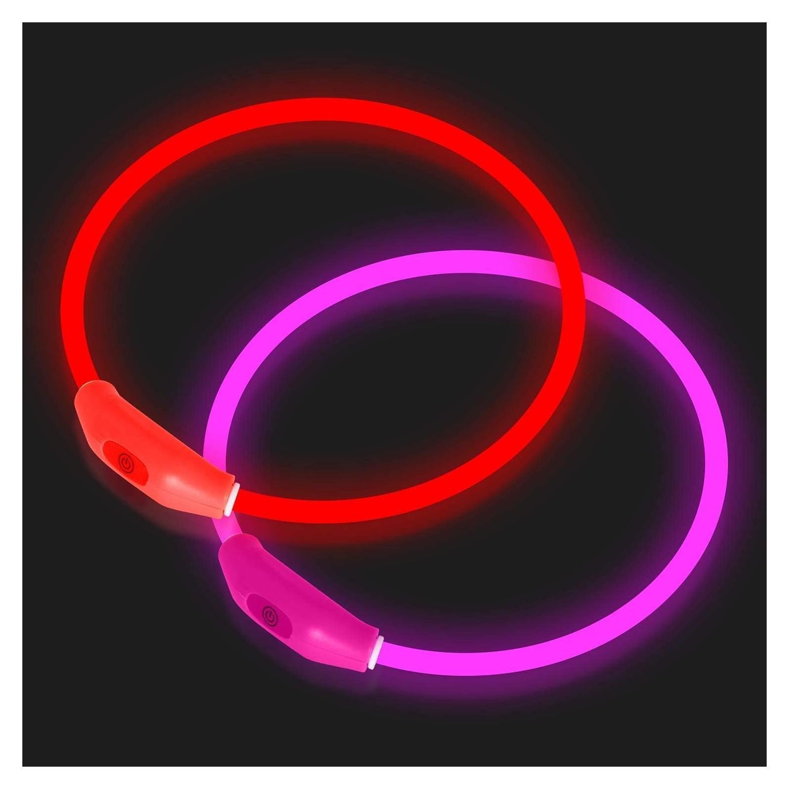 Collar LED para Perros Novkin Rojo y Rosa 2 Paquetes