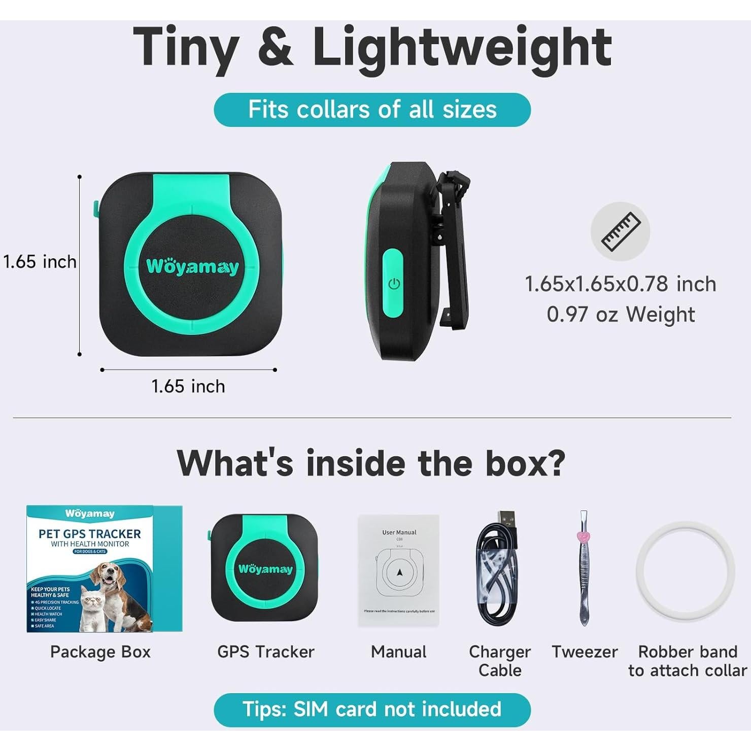 Rastreador GPS Woyamay para Perros y Gatos a Prueba de Agua