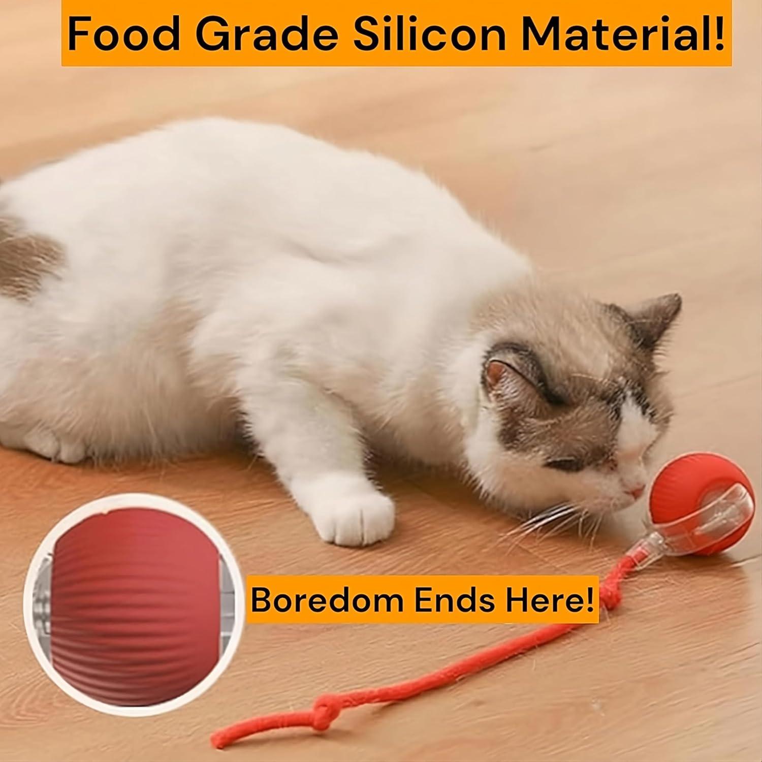 Purrmitive 2025 Durable Interactive Cat Toys for Indoor Cats, Dog Toys Ball, Rolling Pet Ball, Smart Automatic Cat Chase Balls Toy, Interactive Dog Toys Speedy Tail,Kitten & Cat Toys Interactive (Red)