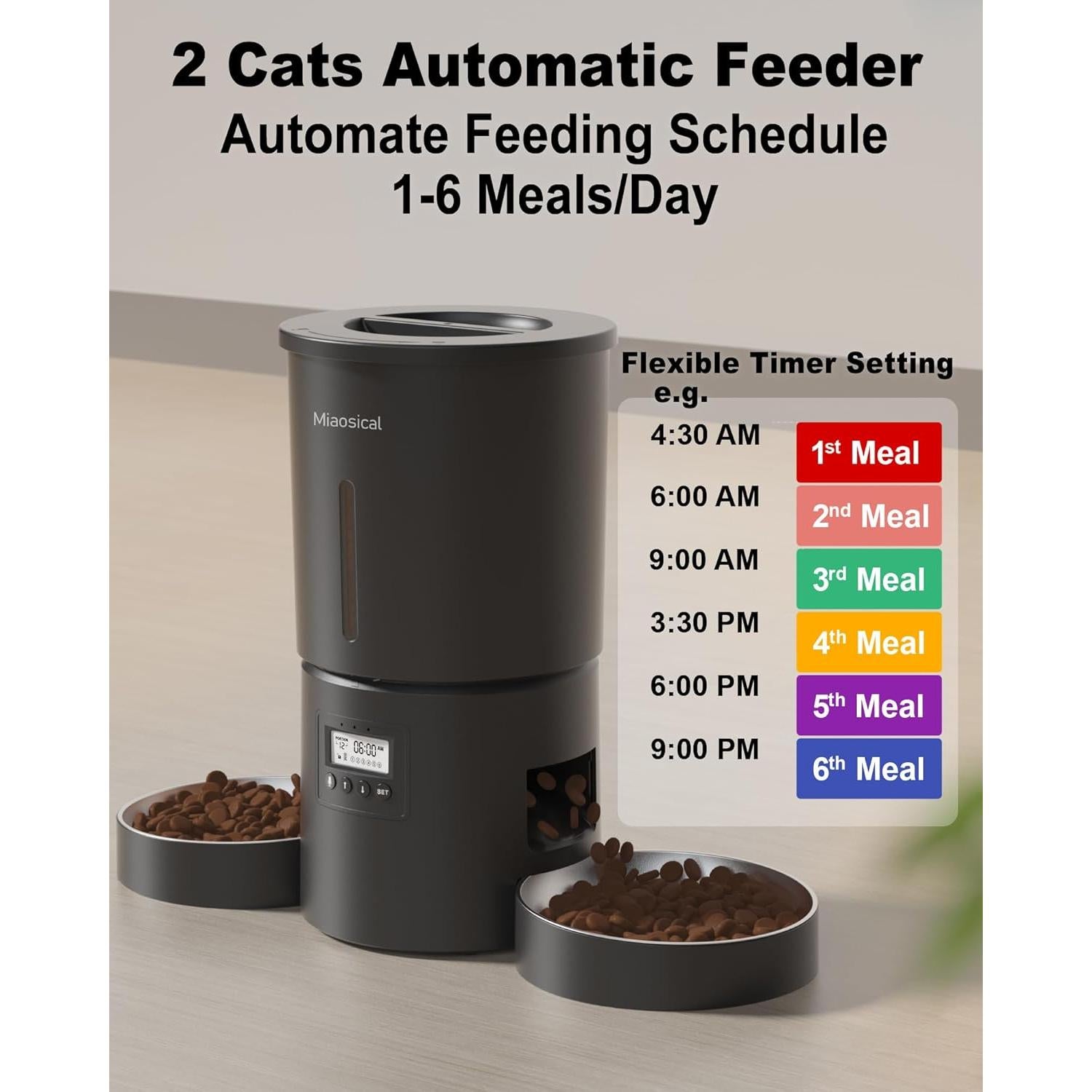 Comedero Automático Doble para Gatos Miaosical 4.2L Negro