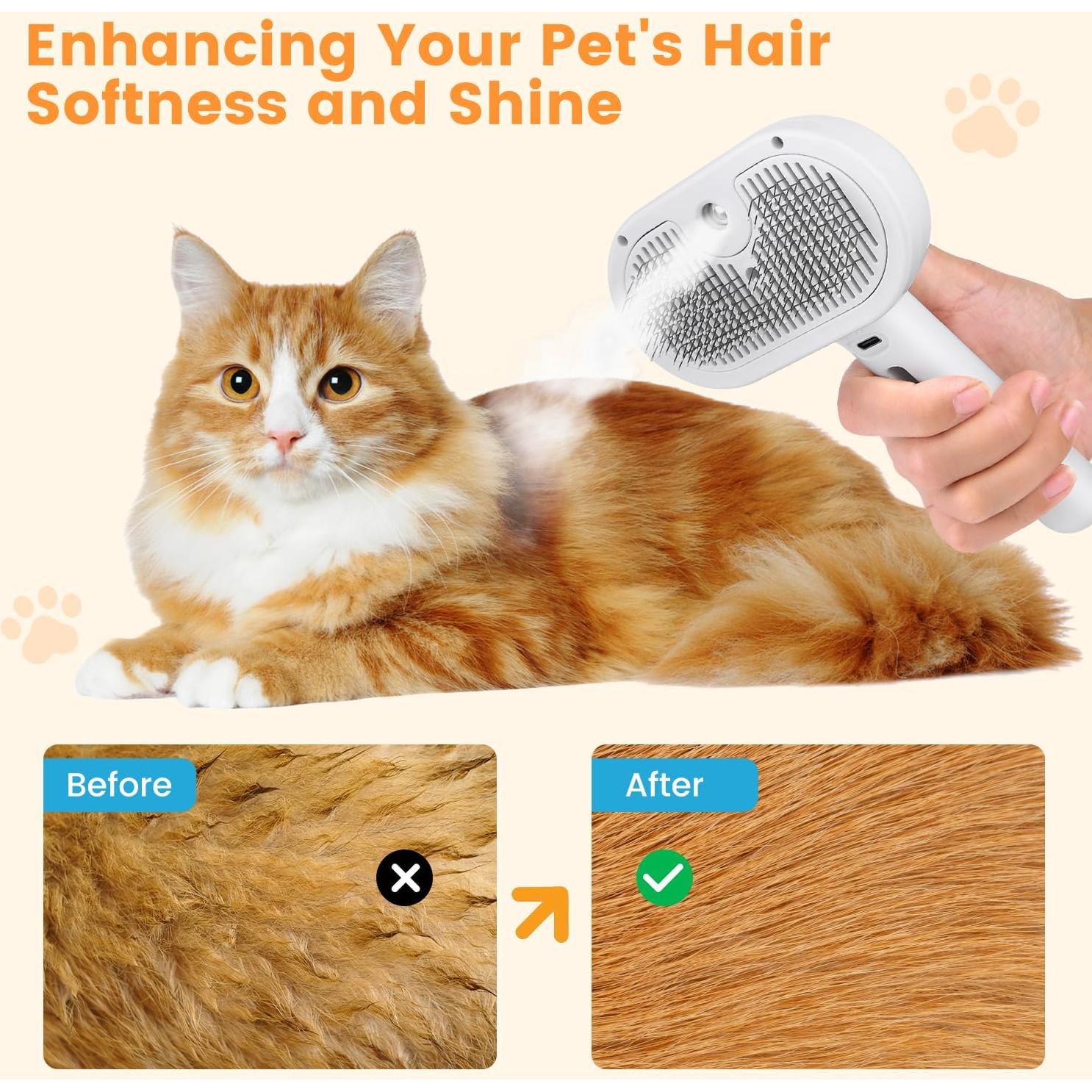 Cepillo de vapor para gatos FourSeas 3 en 1 con spray